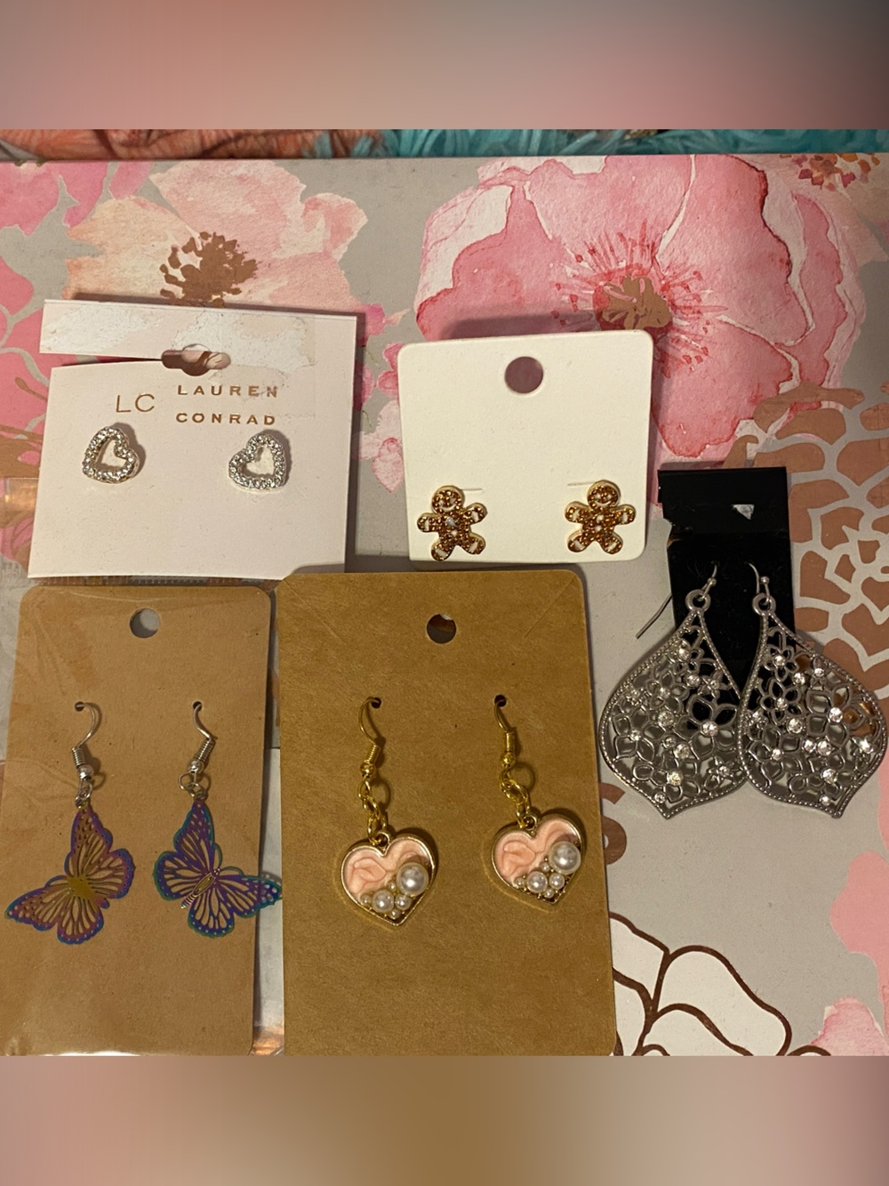 Mixed Earring Set of 5 Pink, Gold, Silver, Purple